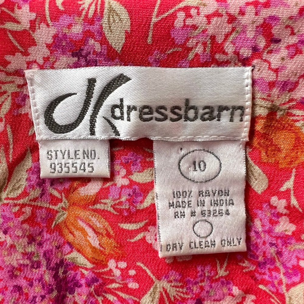 Vtg. Dressbarn Floral Print Button Front Midi Dress Women‎ 10 Pink Short Sleeve - Picture 4 of 10